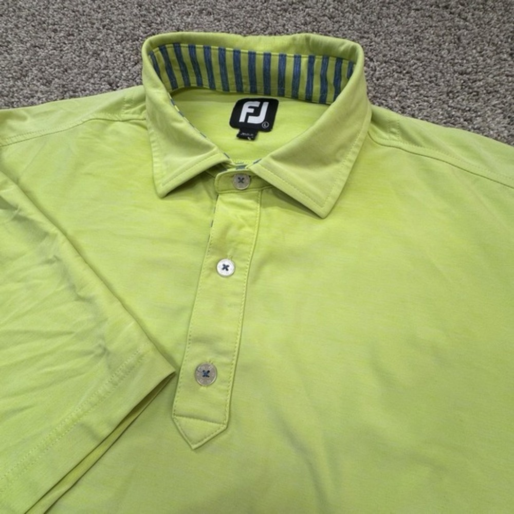 Footjoy Mens Large Neon Green Golf Performance Polo Shirt Stretch